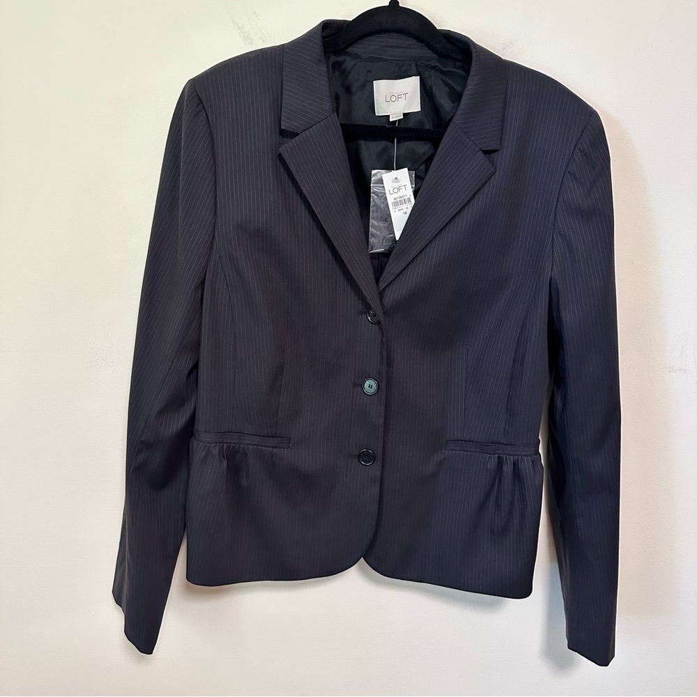 LOFT Black Classic Pinstripe Blazer. NWT. Sz 18